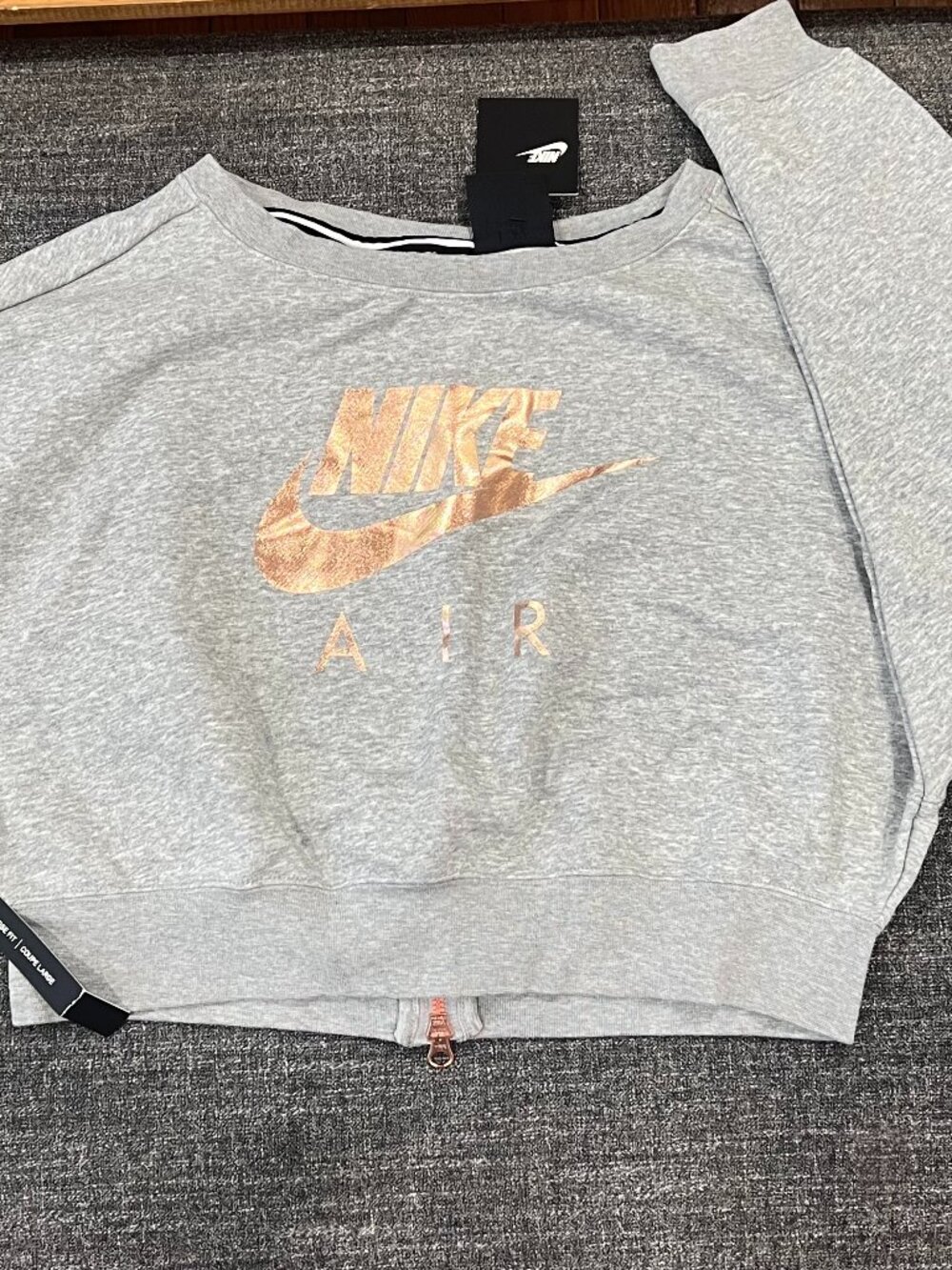 Nike Air Rally women sweatshirt zipper Gray Rose Gold Fleece cropped XS NWT